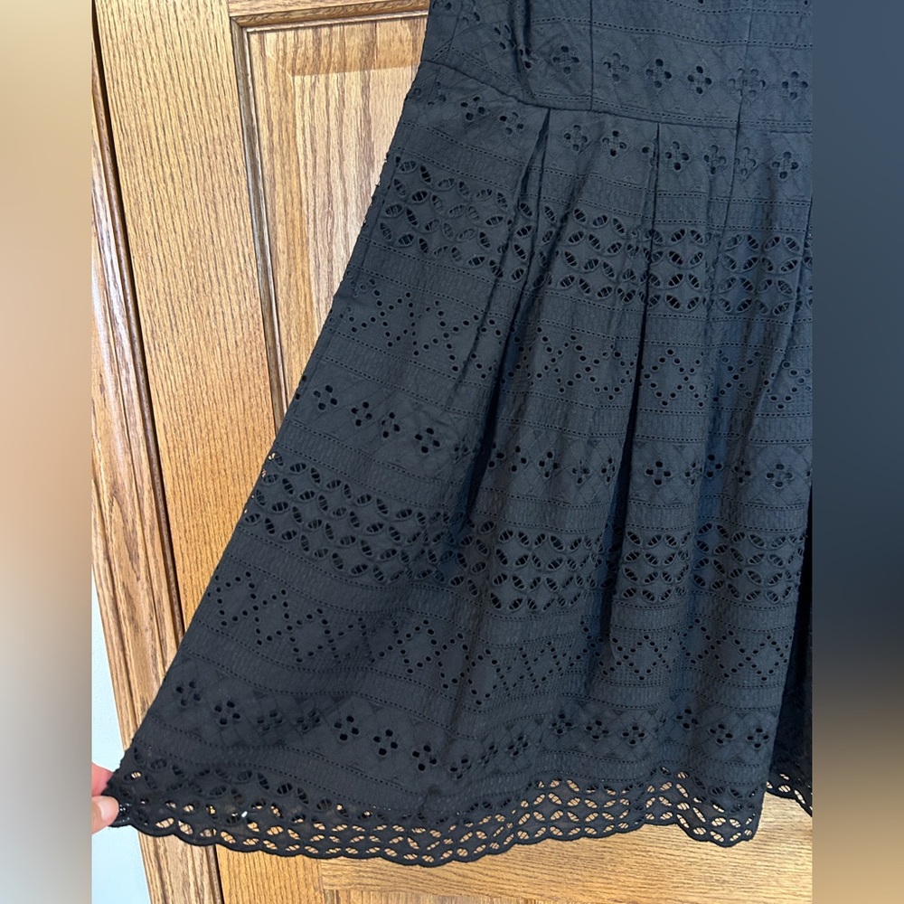 Black Eyelet V-Neck Dress. Fully Lined, Size 8. LOFT - Picture 3 of 11
